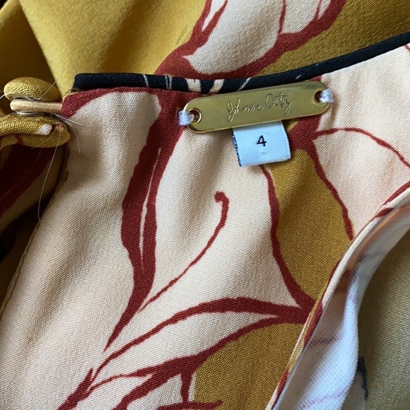 Johanna Ortiz /Yellow mustard Ochre wrap affect floral print midi ruffle Dress 4 - Picture 7 of 8